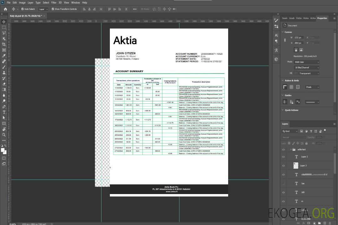 Modèle de relevé de la Finlande Aktia Bank au format Word et PDF template Modèle de relevé de la Finlande Aktia Bank au format Word et PDF template